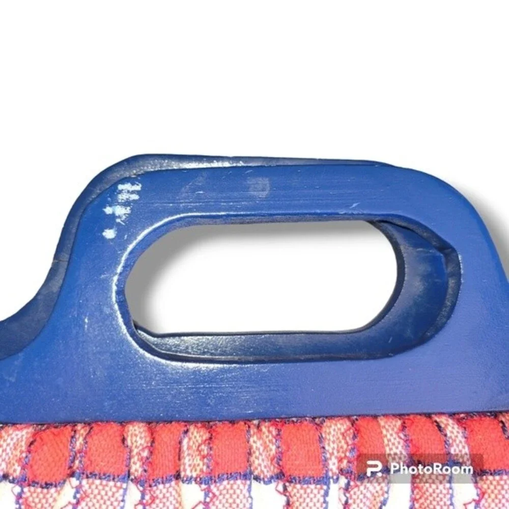 Vintage Cottagecore Gingham Wood Handle Clutch Purse Fabric Bag Plaid Patriotic